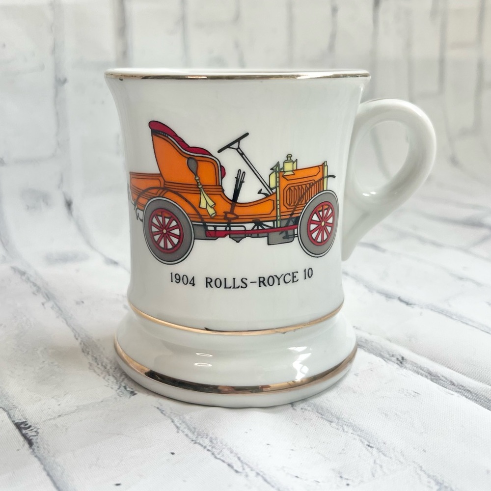 Vintage 1904 Rolls-Royce 10 Mustache Shaving Mug | Gold Trim Porcelain